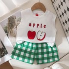 2pcs Kids Baby Girls Toddler Outfit Clothes Summer T-shirt Tops plaid Shorts Set