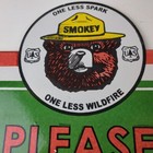 Vintage Forest Service Sign - Smokey Bear Please Prevent Gas Porcelain Sign