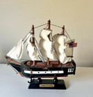 Small Pre-owned Vintage Brown White Black Decor Ship Model Wood Sailing Boat