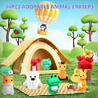 34pcs Animal Erasers Bulk Cute Desk Pets Kids Puzzle Erasers Take