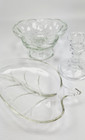Lot Of 3 Vintage Clear Glass Leaf Candy relish Dishes 7 l X 4 h Candle Holder