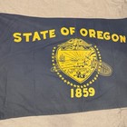 Vintage Allied Art Studio Blue Yellow State Of Oregon Beaver Flag  1859 Hanging