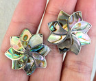 Vintage Sterling Ls Taxco Abalone Flower Alpaca Screw Back Earrings 1-1 8 