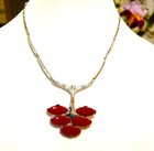Vintage Sarah Coventry Continental Set Rare Red Cabochon Necklace  Earrings Ring