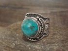 Native American Sterling Silver   Turquoise Ring - Lee - Size 13
