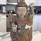 Antique 18c Burmese Buddha  Wooden  Jeweled With Distress  13 5   