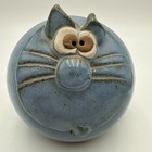 Vintage 1970s Blue Cat Piggy Bank Art Pottery Coin Bank John Pettus  Euc