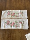 Vintage Mcm Floral Embroidered Pillowcases Set Of 2 White Cotton Crocheted Hems