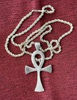 Large Men   s Sterling Ankh Pendant On Egyptian 900 Silver Rope Chain 36g Vintage