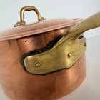 Vintage Copper Sauce Pan Pot With Lid Made In Italy Brass Handle Cookware