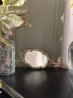 Antique Germany French Gilt Ormolu Hand Mirror Victorian Brass Portrait Ribbons 
