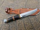 Vtg Hoffritz 9  Stacked Leather Handle Hunting Fixed Blade Knife Germany Ny