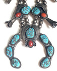 Vintage    navajo    Sterling Silver Turquoise   Coral Squash Blossom Necklace- 179g