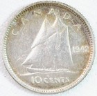 1942 Canada 10 Cent Dime Brilliant Uncirculated Silver Coin George Vi 