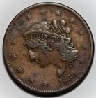 1839 Coronet Head Large Cent - Booby Head  Us 1c Copper Coin