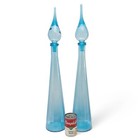 Vintage Empoli Pair Of Mcm Aqua Glass Genie Bottle Stopper Paneled Pattern