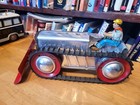Nice Vintage 1940 s Marx  Tin Wind Up Silver  Farm Tractor W  Scraper