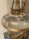 Large Vintage Painted Porcelain And Brass Table Lamp