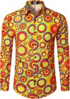 Mens 70s Floral Dress Shirt Long Sleeve Printed Casual Button Down Shirts