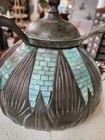 Solid Bronze And Glass Mosaic Arrowroot Urn Lamp Base  Tiffany Reproduction