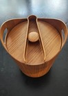 Vintage Ice Bucket Teak Bent Wood W  Tongs