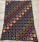 Vintage Wool Afghan Crochet Granny Square Blanket Throw 42   x60    Needs Repair