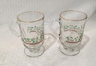 Lot Of 2 Arby s Christmas Collection Footed Coffee Mugs   Holly Berry Pattern