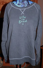L Women s Life Is Good Embroidered Wordmark Softwash Blue Crew Neck Sweatshirt