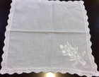 Antique Ladies Crochet Lace Trimmed   paper Whites  Embroidered Handkerchief