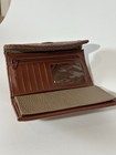 Dooney   Bourke Brown Tan Folding Wallet Logo Braided Trim Id Window Zipper