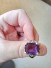 Vintage Sterling Silver Ring With Rectangular Purple Amethyst Gemstone Size 9 25
