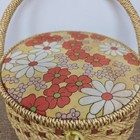 Vintage Round 70 s Style Wicker Sewing Basket Floral Top   Inside Print Japan