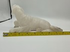 Hand Carved Alabaster Sitting Dog Sculpture Natural Stone 9    Italian Style Vtg