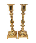 2 Vintage Japan Solid Brass Square Base Candlesticks 8 25    Pair Candle Holders