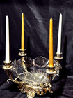 Vintage Hollywood Regency Cut Glass Pedestal Gilt Centerpiece Candelabra Bowl