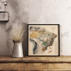 Brazil Map  Brazil 2d Relief Map  Brazil Vintage Map - 2d Flat Print