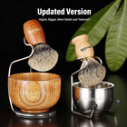 4in1 Shaving Set  Pure Badger Hair Shaving Brush Wood Handle And Large Soap Bowl