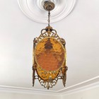 Antique Ceiling Light Pendant Lamp Vintage French Brass Honey-colored Glass