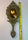 Vintage Brass Cherub Hand Mirror Footed Wing Angel Vanity Rococo Victorian Femme