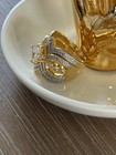 14k White Gold Plated Two-tone Wide Ring Clear Zircon Stone Size 8 