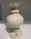 Vintage White Porcelain Vase With Raised Roses And Gold Trim