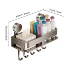 Suction Cup Shower Shelf W 5 Hook Shower Caddy No Drilling Bathroom Storage Rack