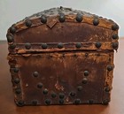 Antique 18th Century Small Studded Wood   Leather Chest   Box