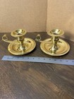 Set Of Two Hampton Vintage Solid Brass Candlestick Holders Drip Pan Finger Loop