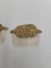 Set Of 2 Vintage Gold Tone Beaded Plastic Slide Hair Comb Made In Usa
