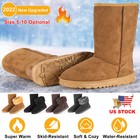 Winter Women Shoes Snow Boots Fur-lined Slip On Warmer Mid-calf Shoes Size 5-10