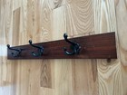 Vintage Antique Oak School House Coat Rack Metal Acorn Hooks