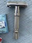 Vintage Gillette Fatboy E4 1959 Adjustable Safety Razor  5 Blue Blades   Soap