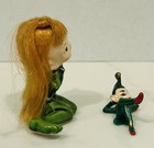 2 Vtg Pixie Elves Mcm Ceramic And Plastic Red Hair Elf Christmas Figurines
