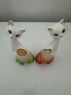 Pair Of Vintage Ceramic Cats - Love   Wealth - Heart And Dollar Coin Figurines
